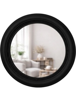 Dekoratif Yuvarlak Duvar Aynası 50 cm – Modern Çerçeveli Ayna, Salon Antre Banyo Için (Siyah)