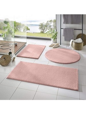Rachel Carpet 3'lü Banyo Halısı Peluş Post Halı Klozet Takımı Pembe 50X90/50X60/50X50 (Yuvarl