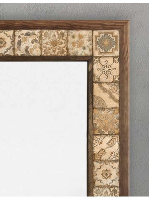 Oscar Stone Decor Masif Çerçeveli Mozaik Taş (Mermer) Ayna 53X73 cm (Morocco-Brown-Seramik Desenl
