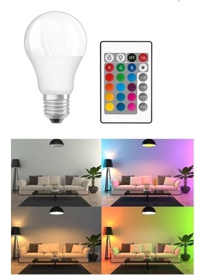 Renk Değiştiren LED Ampul Dimmerli 9W Rgb Uzaktan Kumandalı Renkli Ampul, Kumandalı Ampul