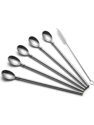 5 Parça Karıştırıcı Kaşıklı Paslanmaz Çelik Pipet Seti, 4 Adet Kaşıklı Metal Pipet ve T