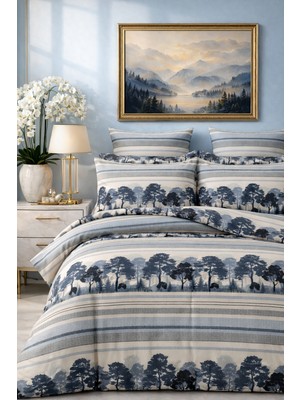 More Home Çift Kişilik Nevresim Takımı Lastikli Çarşaflı Ağaç Desen