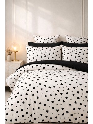 More Home  Çift Kişilik Yorgan Kılıfı + Yastık Kılıfı (Çarşafsız) Kalp Desenli