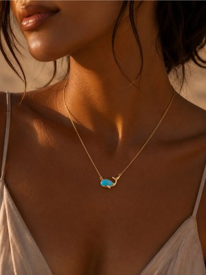 Poseidons Jewellery Turkuaz Balina Figürlü Zarif Gold Kolye 🐋