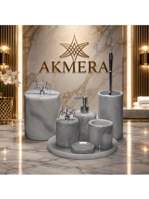 Gerçek Mermer Gri Gölgeli 7 Parça Ultra Lüks Banyo Seti Gri