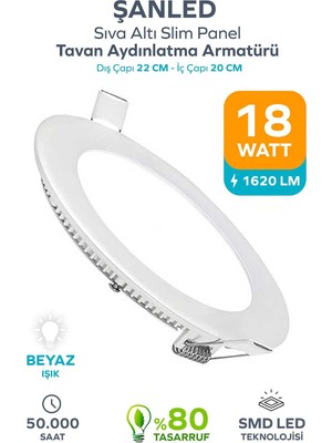 18W Tasarruflu LED Yuvarlak Beyaz/gün Işık Sıva Altı Slim Panel Tavan Aydınlatma Armatürü (B