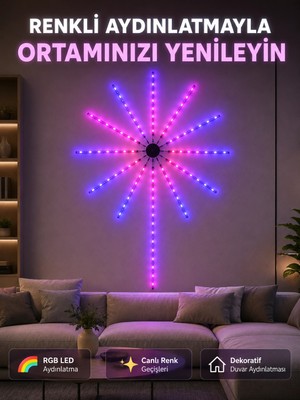 Techora Sale Rgb Fireworks LED Dekoratif Duvar Lambası Iç Mekân Telefon Kontrollü Ortam Aydınlatması