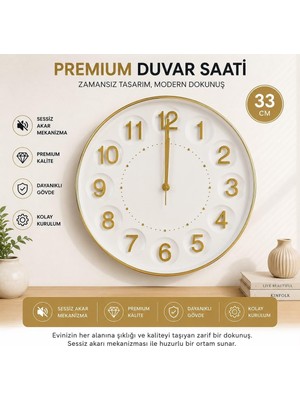 Galaxy Duvar Saati, 33 Cm, Sessiz Akar Dekoratif Kc6 | Sessiz Mekanizma, Büyük Rakamlar, Pilli Ça