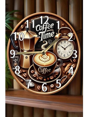 Sessiz Yuvarlak Ahşap Duvar Saati, Kuvars Hareketli 3D Görünümlü 2d Saat SDW137 Coffee
