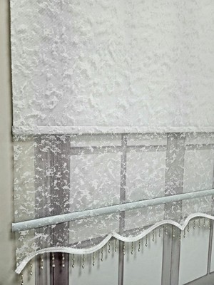 Bulut Desenli Boncuklu Çift Mekanizmalı Tül Stor Perde Beyaz TS3048B 120X200 Beyaz