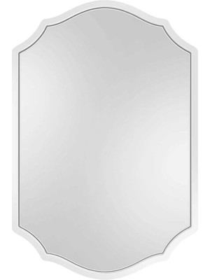 60X80 Beyaz Asimetrik Duvar Aynası/beyaz Çerçeveli Düzensiz Dekor Ayna/banyo Aynası 60 x 80
