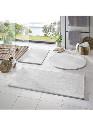 Rachel Carpet 3'lü Banyo Halısı Peluş Post Halı Klozet Takımı Beyaz 50X90/50X60/50X50 (Yuvarl