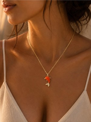 Poseidons Jewellery Yunus Figürlü Turuncu Renk Zarif Kolye 🐬✨
