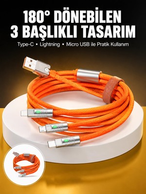 Shopwave 120W 3 In 1 Uyumlu Silikon Şarj Kablosu Hızlı Şarj Kablosu