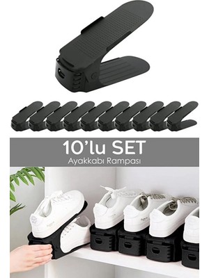 Ck House 10'lu Tekli Ayarlanabilir Ayakkabı Rampası - Dolap Içi Ayakkabı Düzenleyici Organizer Siyah