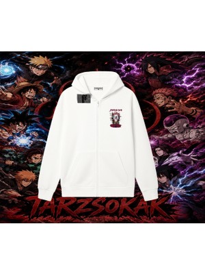Tarzsokak Jiraiya Naruto Anime Karakteri Oversize Unisex Hırka & Çeket Fermuarlı Sweatshirt Beyaz