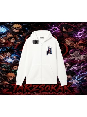 Tarzsokak Jiraiya Naruto Anime Karakteri Oversize Unisex Hırka & Çeket Fermuarlı Sweatshirt Beyaz