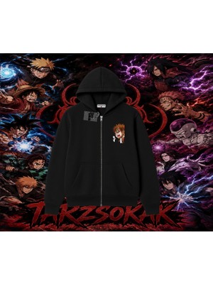 Tarzsokak Gaara Naruto Anime Karakteri Oversize Unisex Hırka & Çeket Fermuarlı Sweatshirt Beyaz
