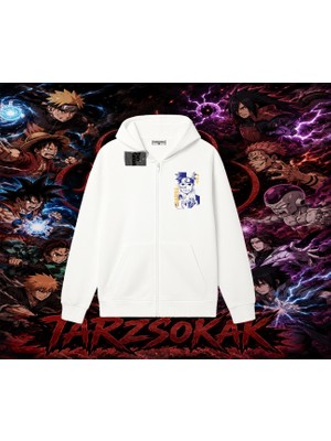 Tarzsokak Kakashi Hatake Naruto Anime Karakteri Oversize Unisex Hırka & Çeket Fermuarlı Sweatshirt Beyaz