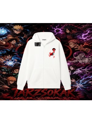 Tarzsokak Itachi Uchiha Naruto Anime Karakteri Oversize Unisex Hırka & Çeket Fermuarlı Sweatshirt Beyaz