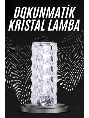 Mercora Tech Kristal Lamba Masa Lambası Şarjlı Masa Lambası Dokunmatik Sensör USB Şarjlı