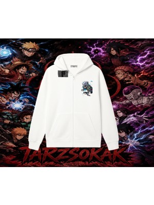 Tarzsokak Kakashi Hatake Naruto Anime Karakteri Oversize Unisex Hırka & Çeket Fermuarlı Sweatshirt Beyaz