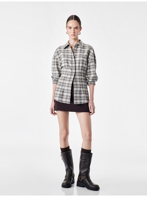 Koton Slim Fit Uzun Kollu Klasik Yaka Peplum Ekose Gömlek