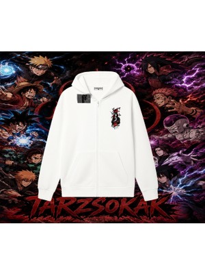 Tarzsokak Itachi Uchiha Naruto Anime Karakteri Oversize Unisex Hırka & Çeket Fermuarlı Sweatshirt Beyaz