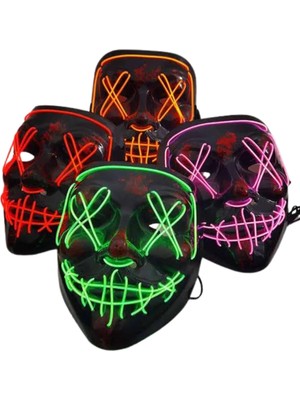 Mercora Tech LED Işıklı Neon Maske Cadılar Bayramı Maskesi Korkunç Korku Maskesi