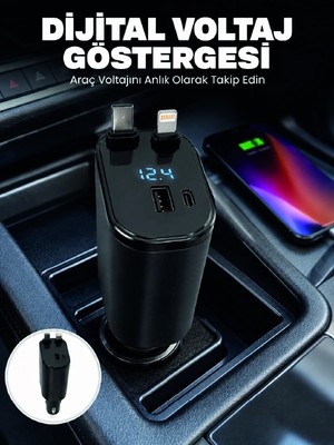 Shopwave 4 Cihazı Aynı Anda Şarj Eden Araç Şarj Cihazı Usb-A, Usb-C, Type-C ve Lightning Destekli