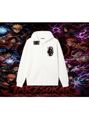 Tarzsokak Madara Uchiha Naruto Anime Karakteri Oversize Unisex Hırka & Çeket Fermuarlı Sweatshirt Beyaz