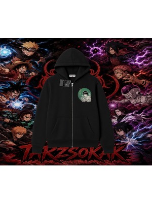 Tarzsokak Rock Lee Naruto Anime Karakter Oversize Unisex Hırka & Çeket Fermuarlı Sweatshirt Beyaz