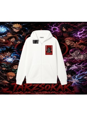 Tarzsokak Madara Uchiha Naruto Anime Karakteri Oversize Unisex Hırka & Çeket Fermuarlı Sweatshirt Beyaz