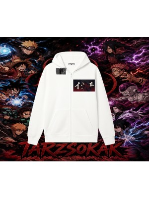 Tarzsokak Madara Uchiha Naruto Anime Karakteri Oversize Unisex Hırka & Çeket Fermuarlı Sweatshirt Beyaz