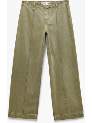 Koton Standart Bel Regular Fit Düğmeli Nervürlü Düz Paça Pantolon - Culotte Jeans