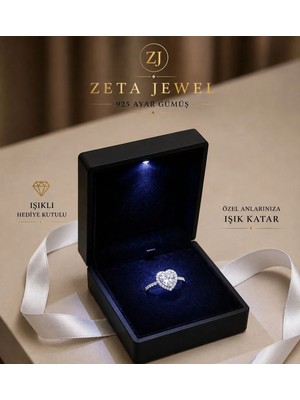 Zeta Jewel 925 Ayar Gümüş Zirkon Taşlı Kalp Model Yüzük – Işıklı LED Hediye Kutulu, Zarif Kadın Yüzük