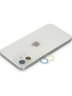 Beta Moda Hub Newface Apple iPhone 12 Mini Renkli Kamera Lens Koruma Cam - Sarı-Mavi