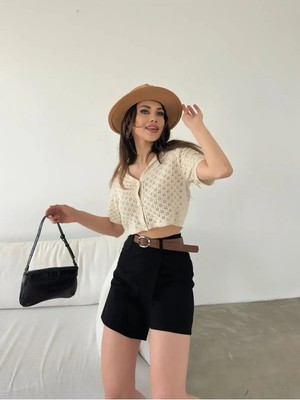 Beta Moda Hub Kemerli Şort Etek - Siyah