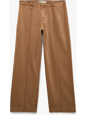 Koton Standart Bel Regular Fit Düğmeli Nervürlü Düz Paça Pantolon - Culotte Jeans