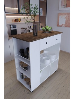 Empressco Tekerlekli I Kahve Köşesi Dolabı Oval Kenarlı Mikrodalga ve Tost Makinesi Uyumlu, Modern Tasarım
