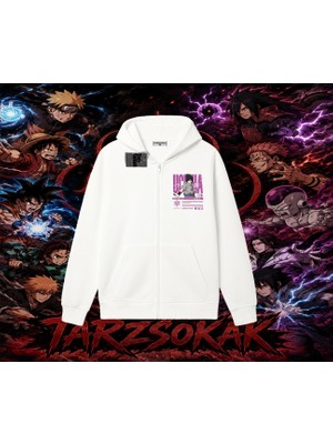 Tarzsokak Sasuke Uchiha Naruto Anime Karakter Oversize Unisex Hırka & Çeket Fermuarlı Sweatshirt Beyaz