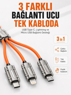 Shopwave Çinko Alaşımlı Metal Konnektörlü Dayanıklı 6A Hızlı Şarj Kablosu