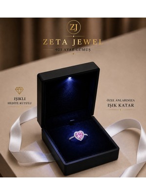 Zeta Jewel 925 Ayar Gümüş Pembe Zirkon Taşlı Kalp Model Yüzük – LED Işıklı Hediye Kutulu Zarif Kadın Yüzük