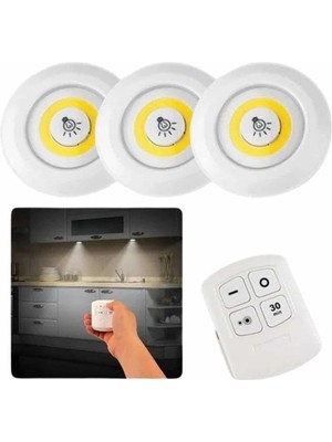 Sepetopia Dolap Işığı Mutfak Rafı Işığı Uzaktan Kumandalı 3 Lü Spot LED Lamba