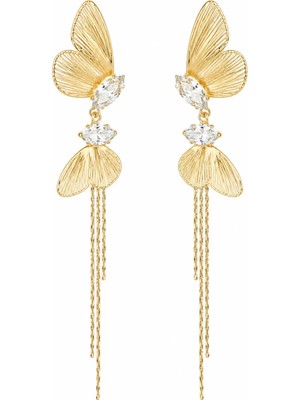 Lovecharm Kadın Gold Renk Kelebek Figürlü Zirkon Taşlı Sallantılı Zincir Küpe