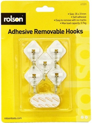 Rolson 61331 5 Pc 35 x 31 mm Removable Adhesive Metal Hooks