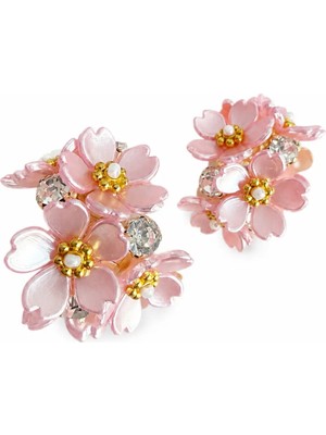 Lovecharm Kadın Pembe Çiçek Figürlü Inci Detaylı Sakura Bloom Çiçek Küpe
