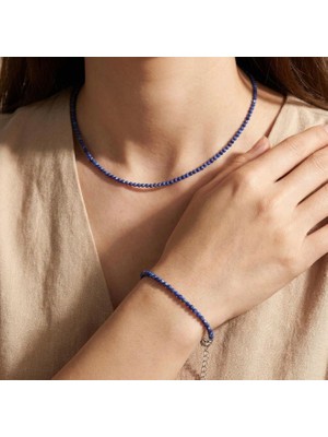 Taşmir Doğal Lapis Lazuli Kolye Bileklik Set - Paslanmaz Çelik Aparatlı