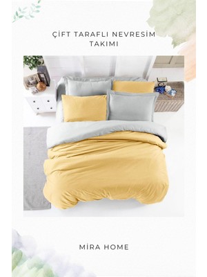 Mira Home Çift Kişilik Nevresim Takımı Pamuklu Çift Taraflı Lastikli Çarşaflı Hardal
