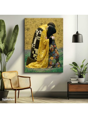 Tablofest Dikey Kanvas Tablo Gustav Klimt Öpücük Klasik Sanat Tablosu Ev Ofis Duvar Dekoru